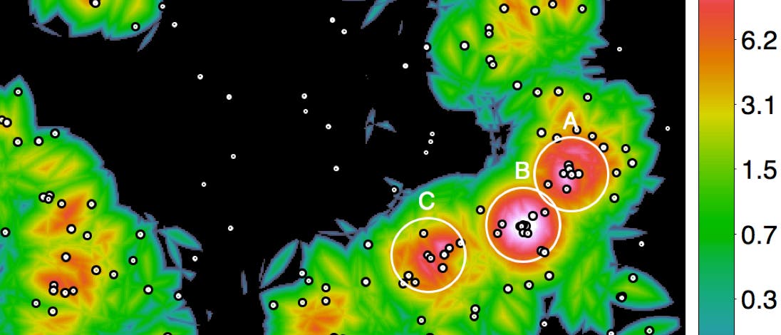 Himmelskarte der Galaxiendichte der neuentdeckten Haufen Himmelskarte der Galaxiendichte der neuentdeckten Haufen