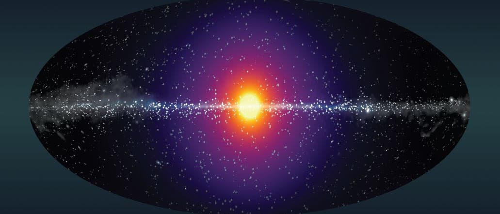 Dunkle Materie sollte einen leuchtenden Vorhof (lila) um unsere Galaxie erzeugen Dunkle Materie sollte einen leuchtenden Vorhof (lila) um unsere Galaxie erzeugen