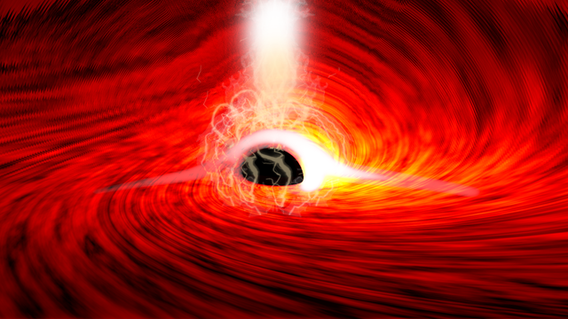 Illustration der Reflexion eines Röntgenblitzes an der Akkretionsscheibe eines Schwarzen Loches.