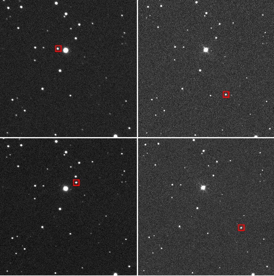 Vier Bilder des Asteroiden Apophis vom 8. Januar 2013