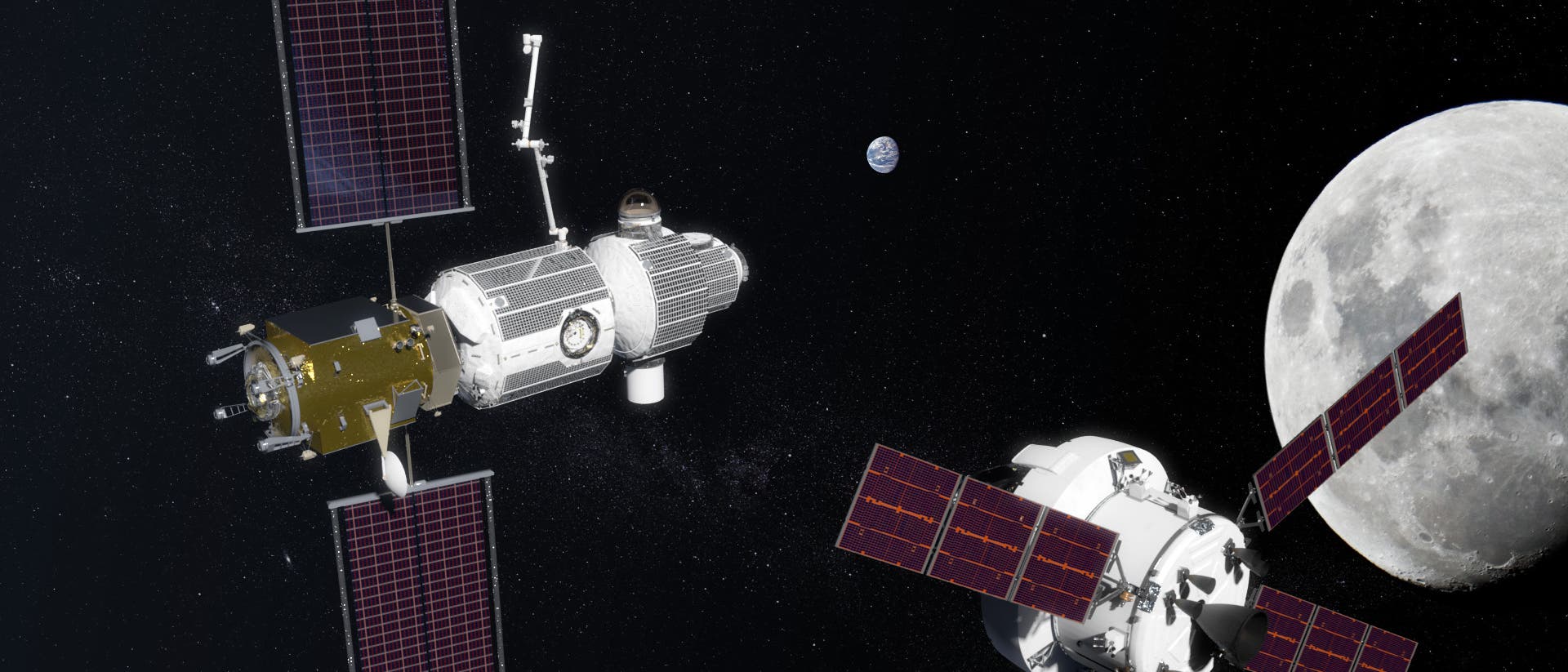 Lunar Orbital Platform-Gateway und das Orion-Raumschiff Lunar Orbital Platform-Gateway und das Orion-Raumschiff