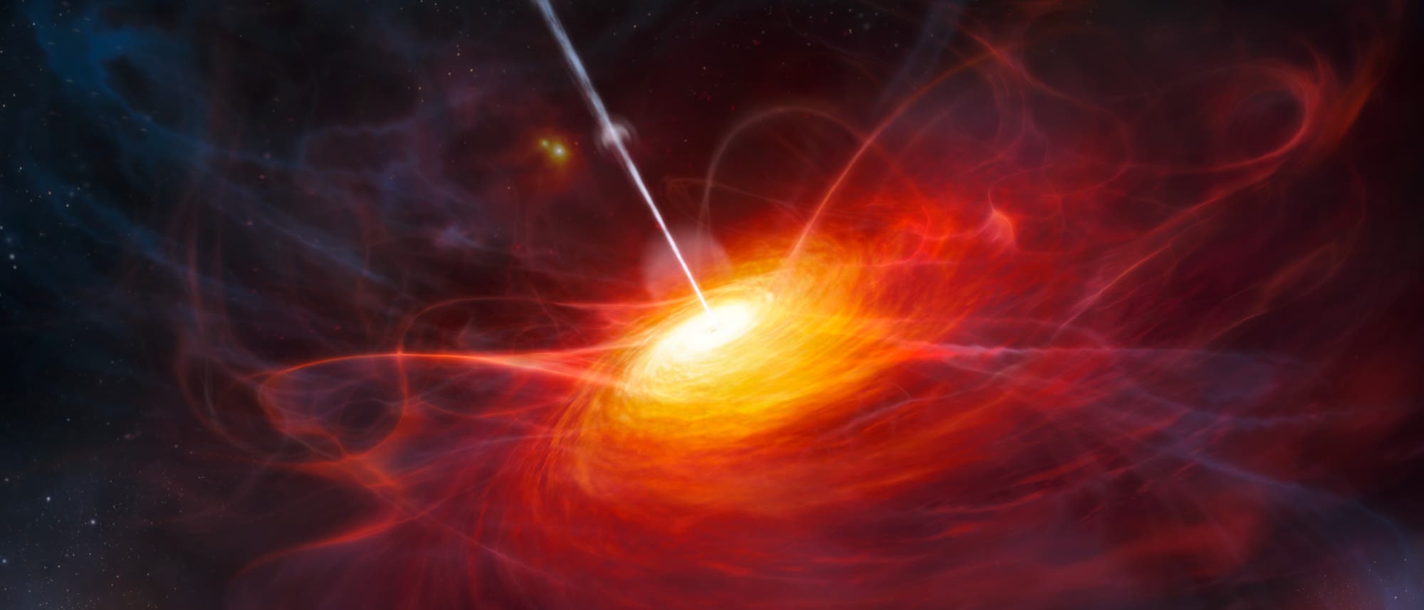 Ein Quasar im Zentrum einer Galaxie (künstlerische Darstellung) Ein Quasar im Zentrum einer Galaxie (künstlerische Darstellung)