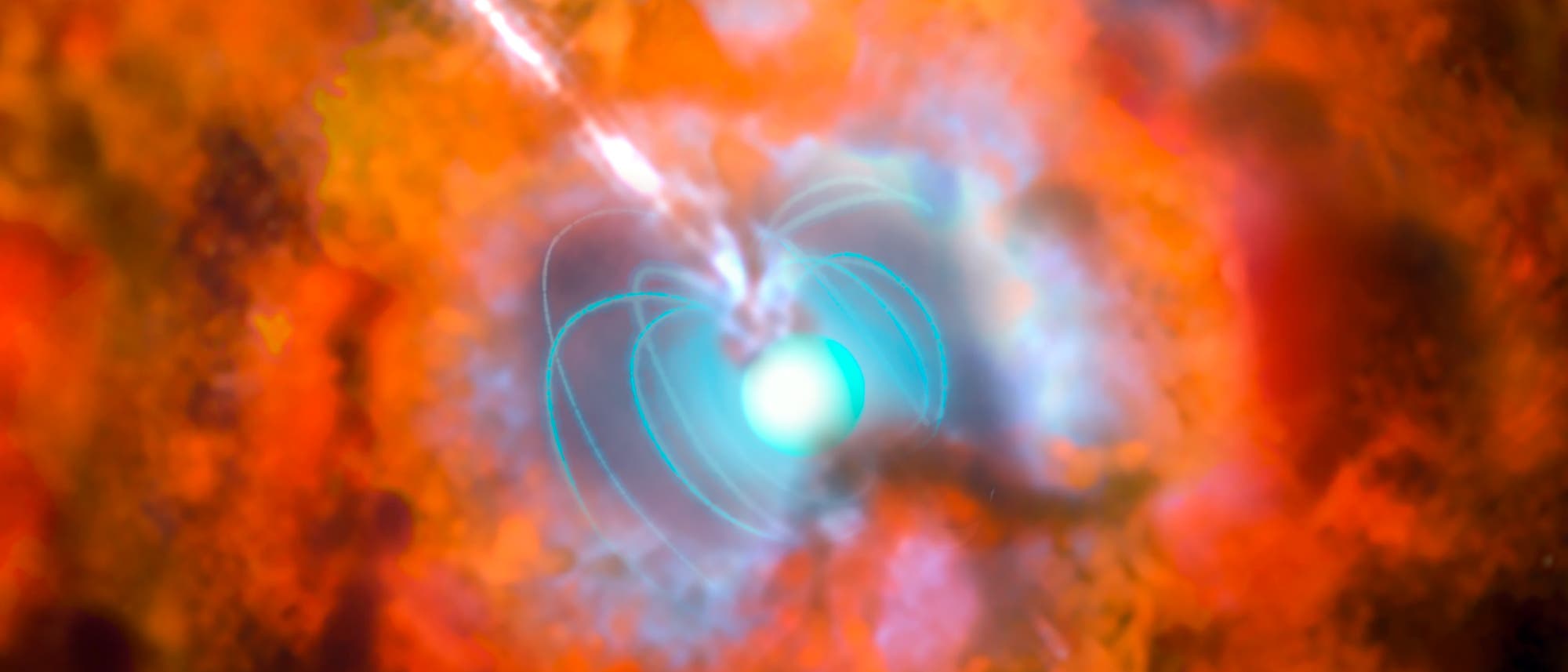Supernova mit Magnetar als Energiequelle (künstlerische Darstellung) Supernova mit Magnetar als Energiequelle (künstlerische Darstellung)