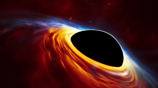 Diese künstlerische Darstellung zeigt ein schnell rotierendes supermassereiches Schwarzes Loch, das von einer Akkretionsscheibe umgeben wird. Diese dünne Scheibe aus rotierender Materie besteht aus den Überresten eines sonnenähnlichen Sterns, der durch die Gezeitenkräfte des Schwarzen Lochs auseinandergerissen wurde.
