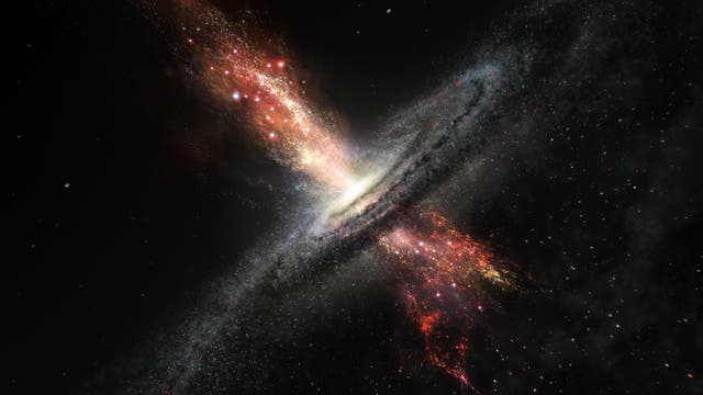 Künstlerische Darstellung von Sternentstehung in Galaxienwinden