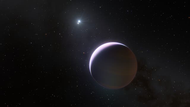 Künstlerische Darstellung von b Centauri b, einem Exoplaneten, der ein extrem massereiches Sternsystem umkreist