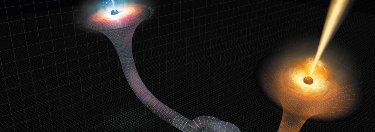 Schwarze Löcher könnten auf überraschende Weise verbunden sein, hier illustriert durch einen Knoten in der Struktur von Raum und Zeit.