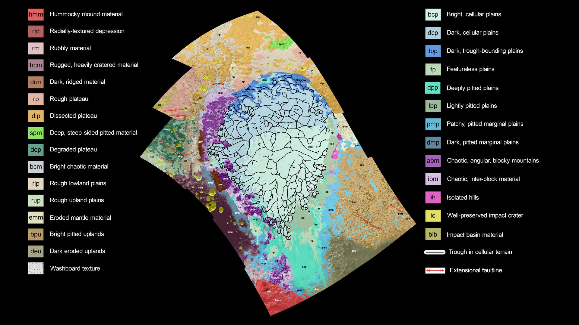Eine erste geologische Karte der Pluto-Oberfläche II (mit Legende)