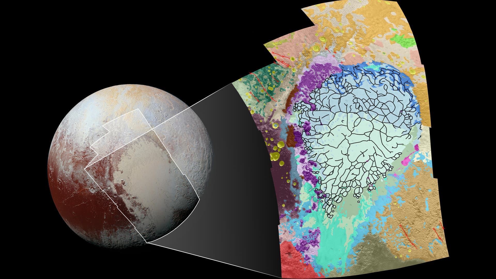 Eine erste geologische Karte der Pluto-Oberfläche (Sputnik Planum)