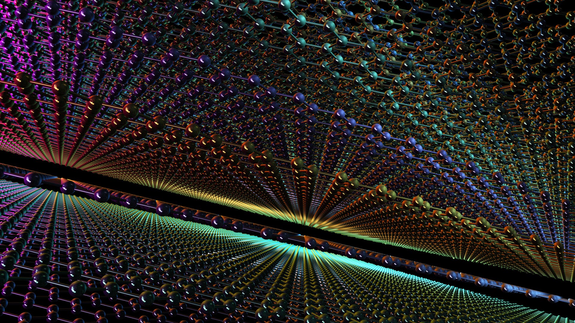 Ein Blick zwischen die hexagonalen Kohlenstoffschichten des Graphits.