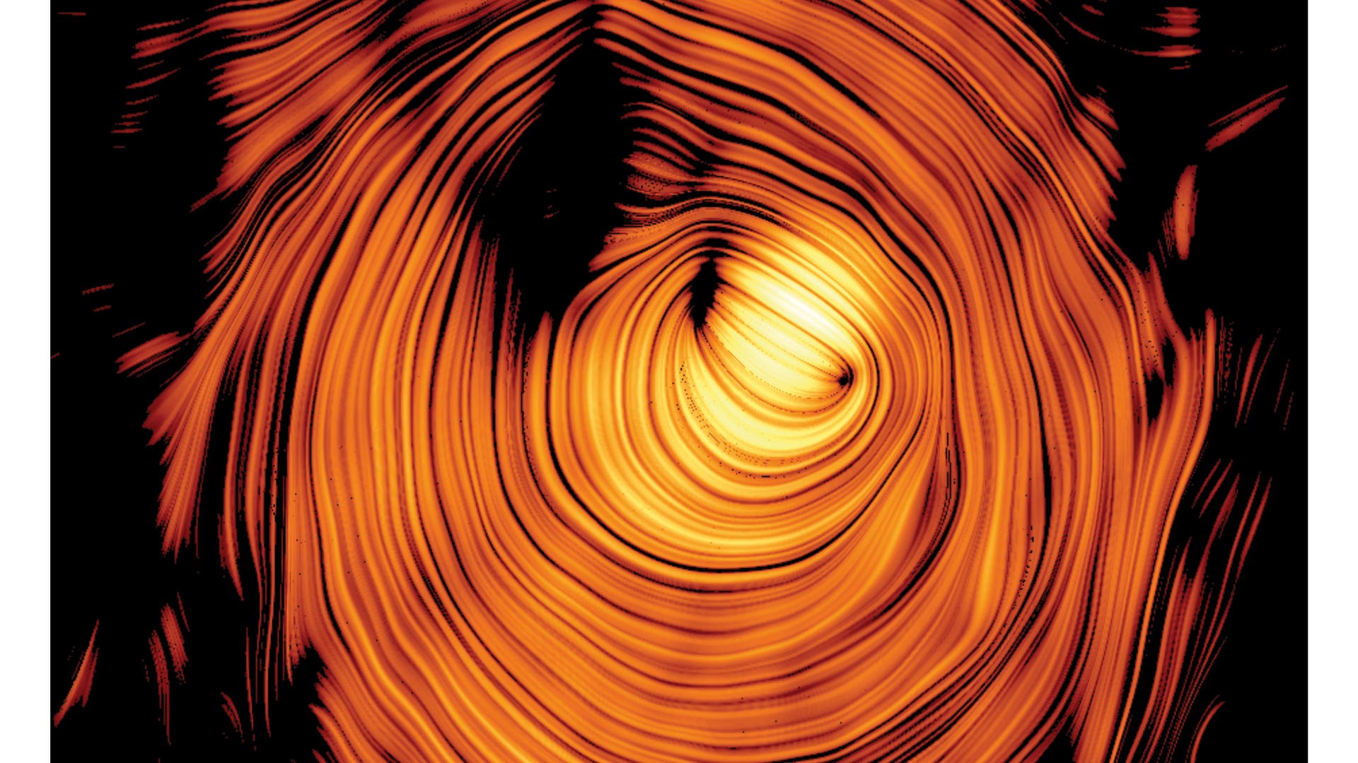 Eine wissenschaftliche Abbildung zeigt den Blazar-Jet PKS 1424+240. Die Darstellung ist in leuchtenden Orange- und Gelbtönen gehalten, die spiralförmig angeordnet sind und auf eine dynamische Bewegung hinweisen. Der Hintergrund ist schwarz, was den Kontrast verstärkt. Oben im Bild steht der Text "PKS 1424+240 Blazar Jet", und unten rechts ist eine Skala mit "10 pc" angegeben. Die Abbildung veranschaulicht die Struktur und Dynamik eines Blazar-Jets im Weltraum.