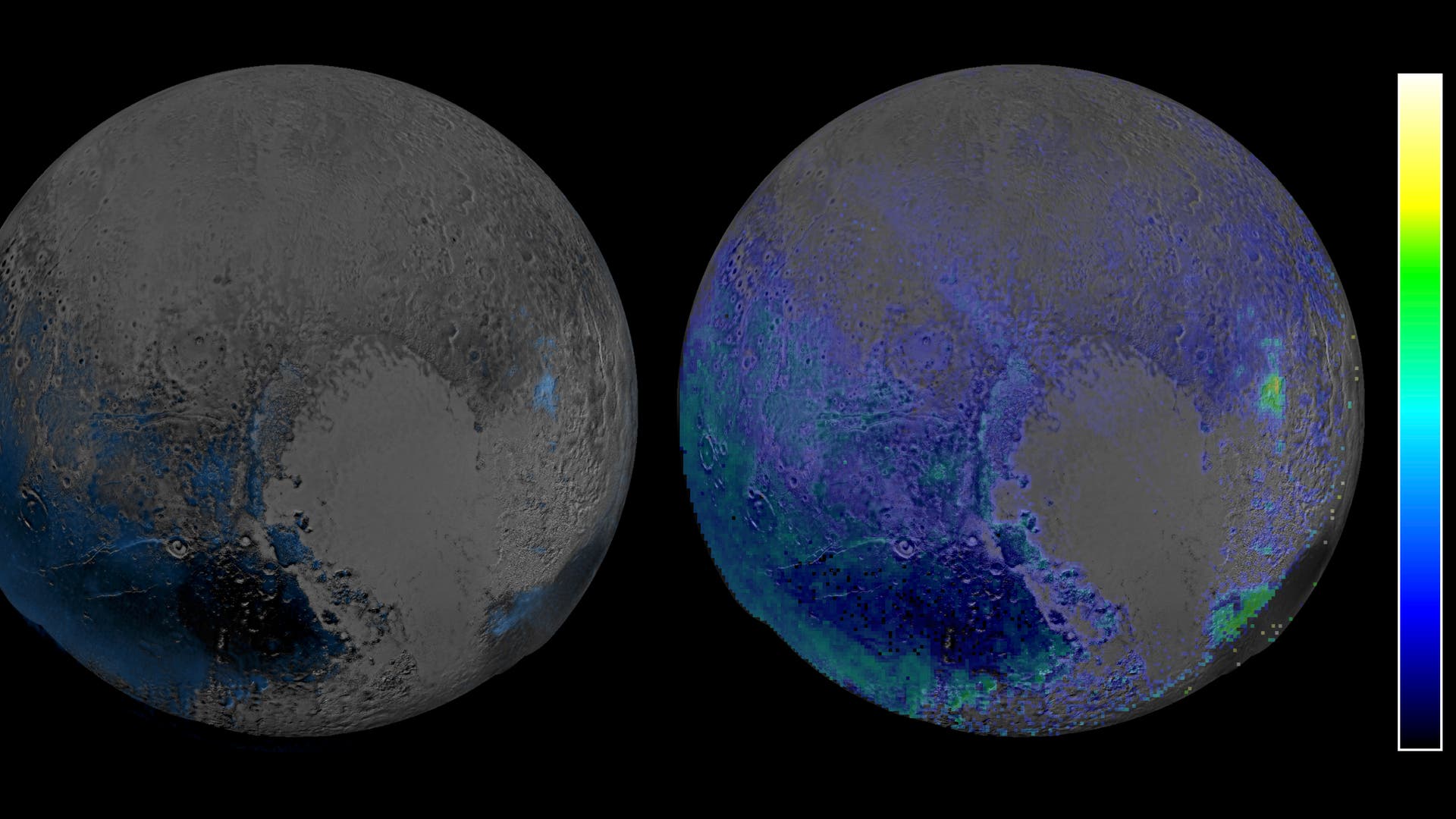 Weit verbreitetes Wassereis auif der Pluto-Oberfläche