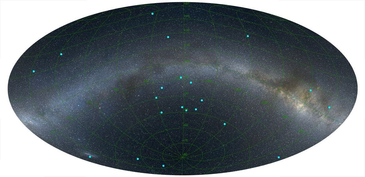 Karte von Gammastrahlenausbrüchen am Himmel