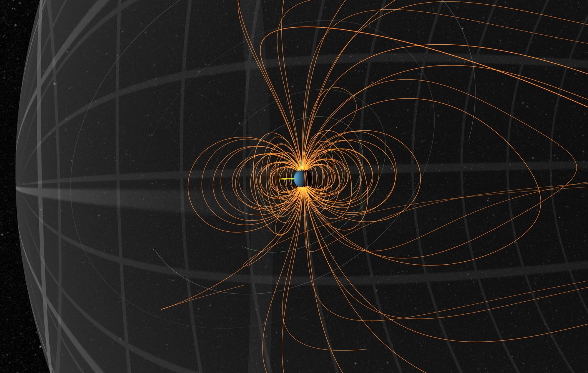 Eine Visualisierung des Uranus-Magnetfelds