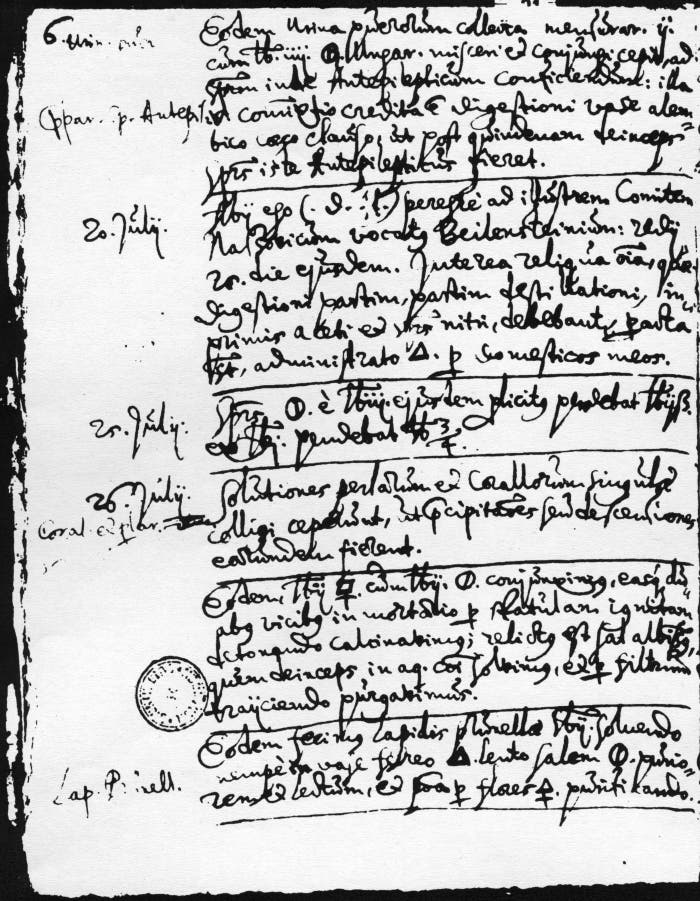 Eine Seite aus der Abschrift eines Labortagebuchs von 1615