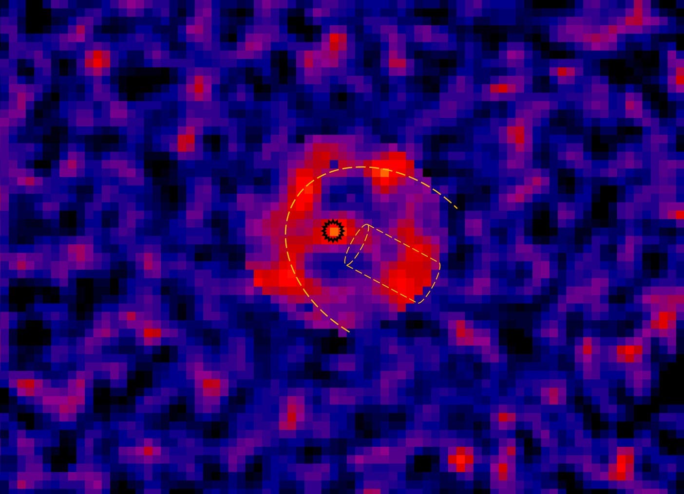 Beobachtungsdaten des Pulsars Geminga (Falschfarbendarstellung)