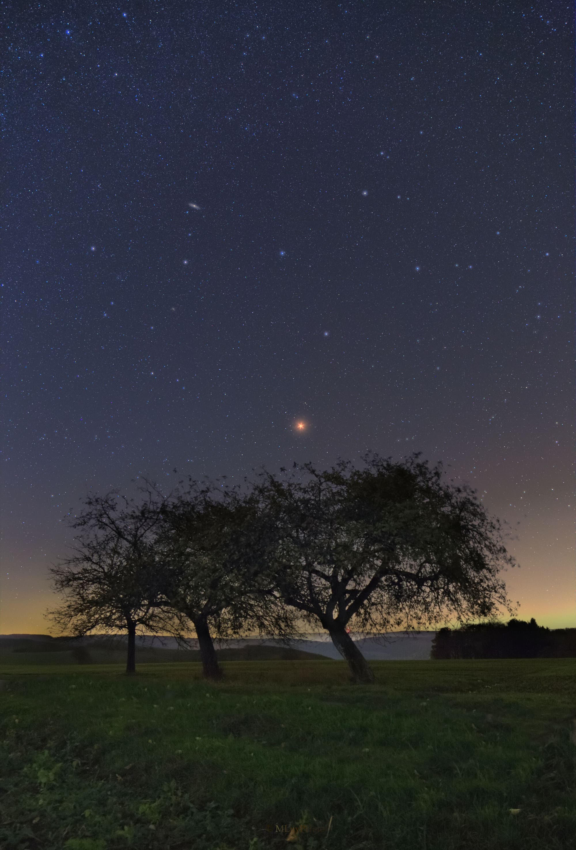 Mars und Sternbild Pegasus über dem Osthorizont