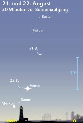Merkur und Venus am August-Morgenhimmel