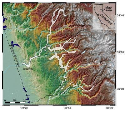 Reliefkarte der nördlichen Sierra Nevada