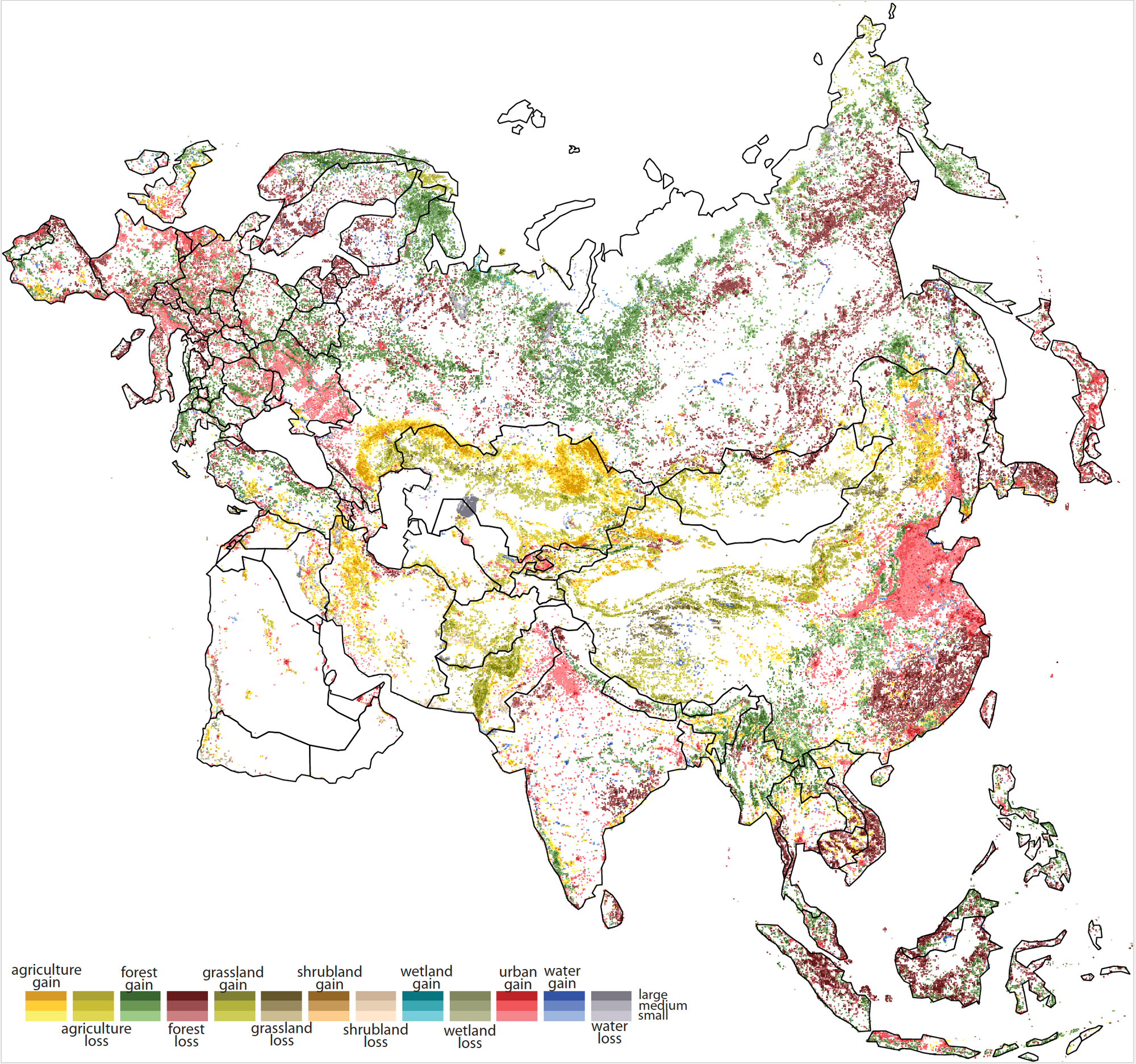 Eine Karte der Landschaftsveränderungen in Europa und Asien zwischen 1992 und 2015