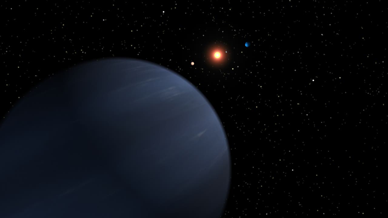 Künstlerische Darstellung von Exoplaneten um 55 Cancri