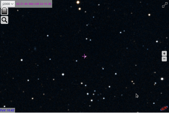 Das nähere Umfeld des Sterns UCAC4-593-005847 im Sternbild Dreieck