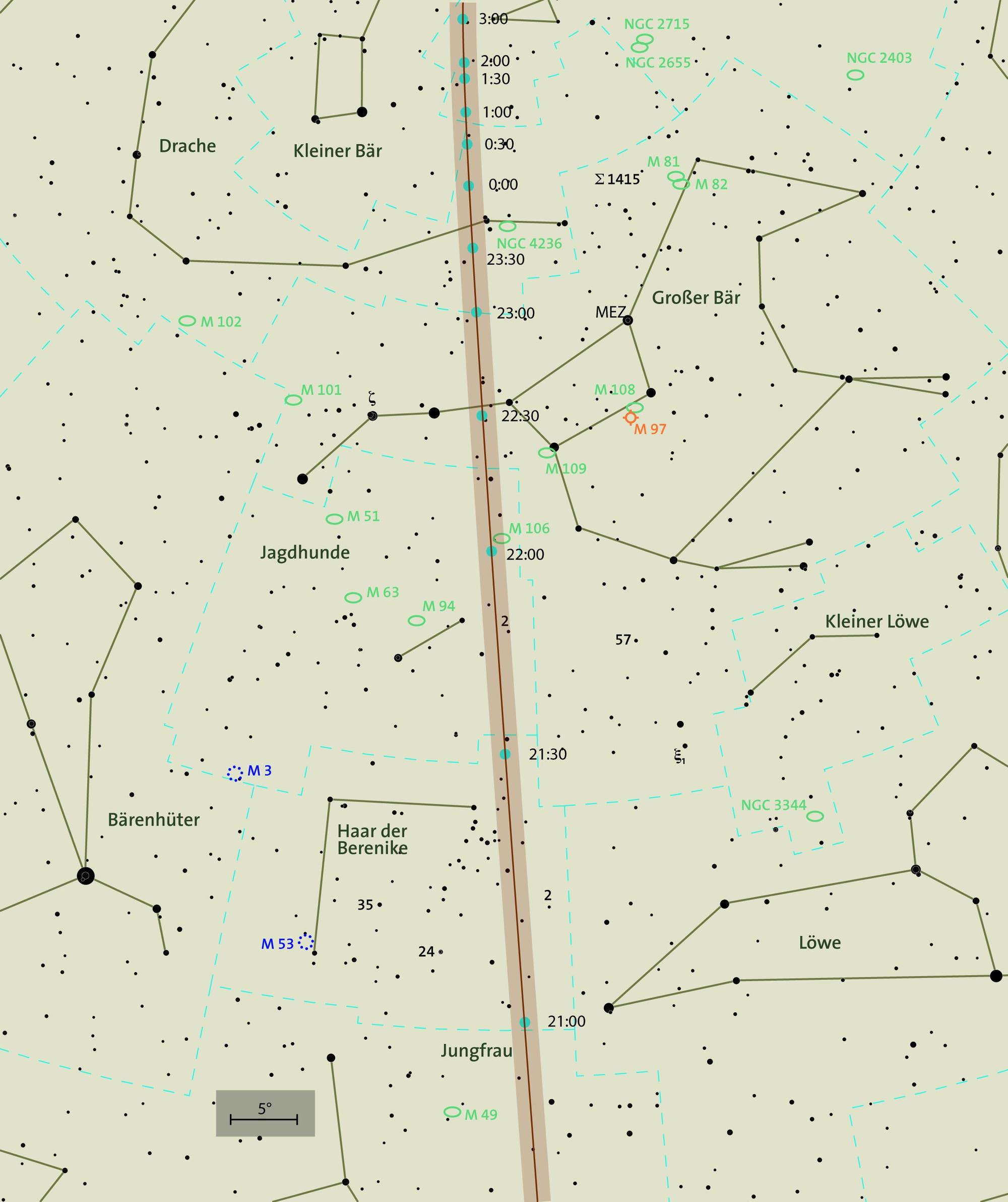 Übersichtskarte der Himmelsbahn von 2012 DA14 invertiert für Beobachter