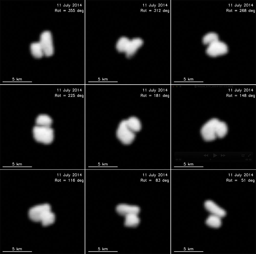Der Kern des Kometen 67P/Tschurjumow-Gerasimenko am 11. Juli 2014 (Aufnahme von Rosetta)
