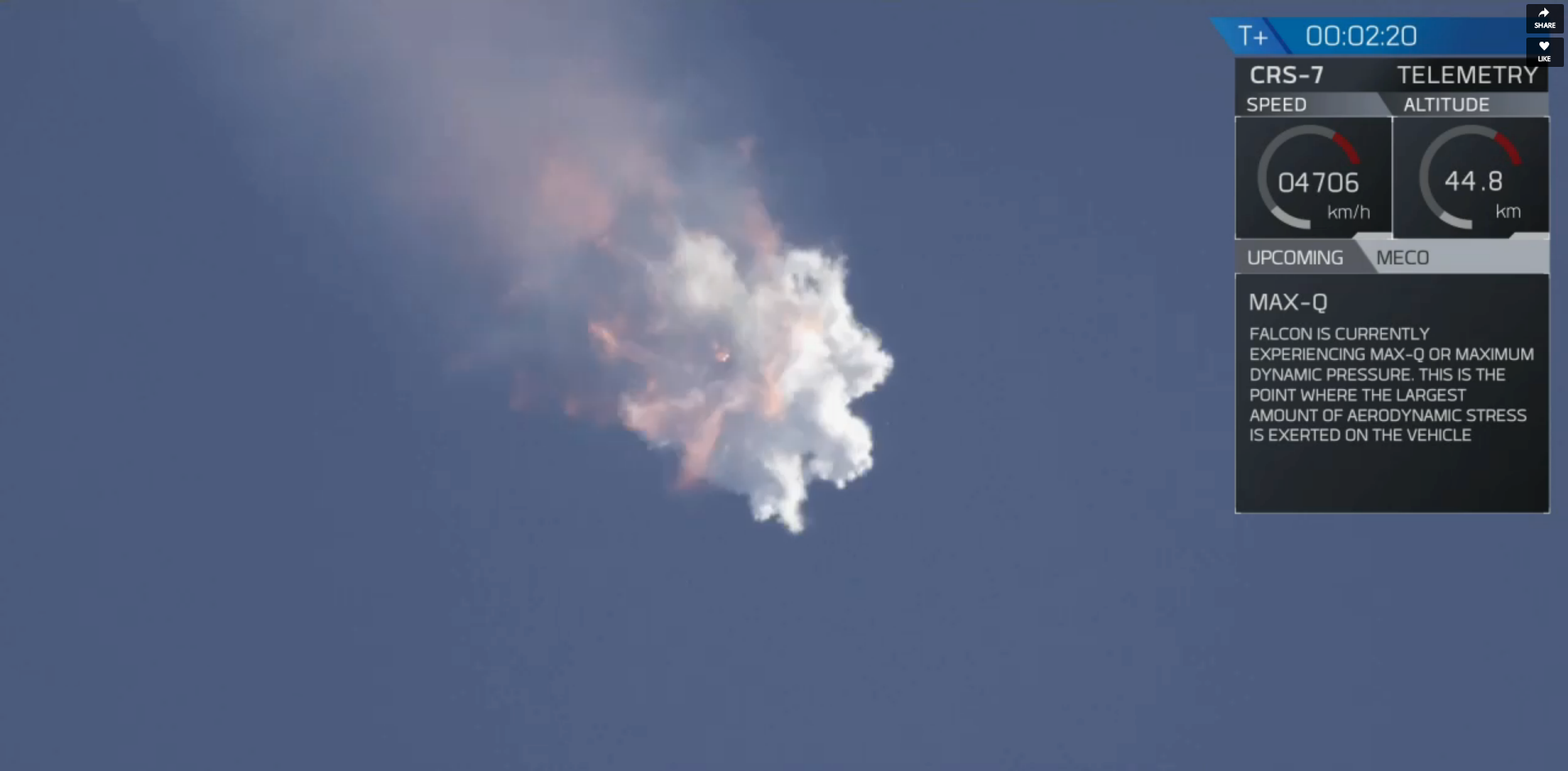 Fehlstart der Falcon-9 am 28. Juni 2015 (TV-Bild)