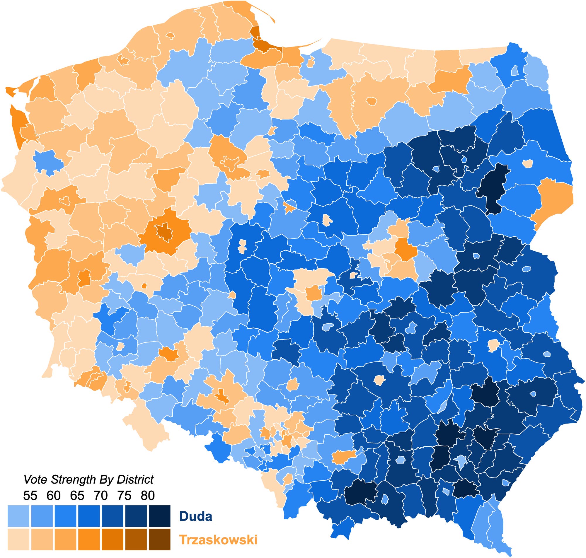 Polnische Karte mit jeweiligem Sieger