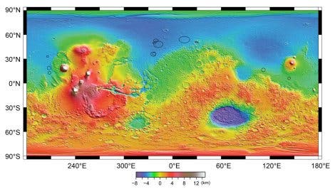 Die Hemisphären-Dichotomie des Mars in Farbe