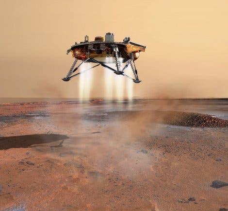 Der Phoenix-Lander über der Marsoberfläche