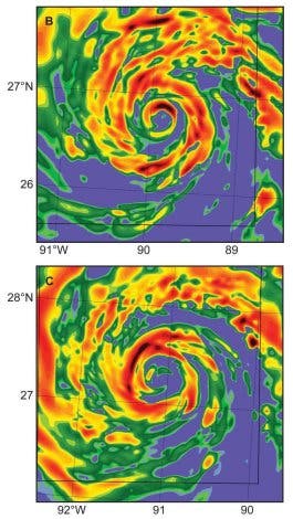 Computermodell der "Augen"-Bildung in einem Hurrikan
