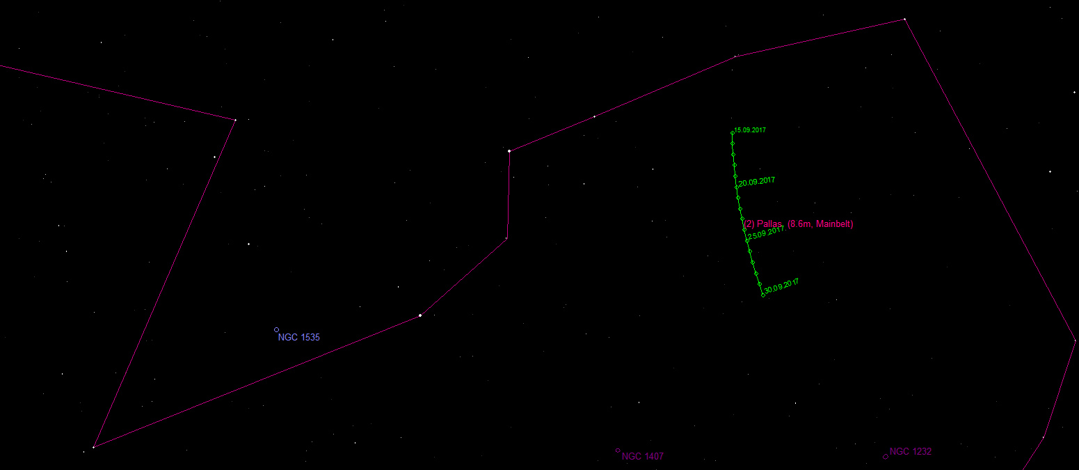 Aufsuchkarte für den Asteroiden (2) Pallas