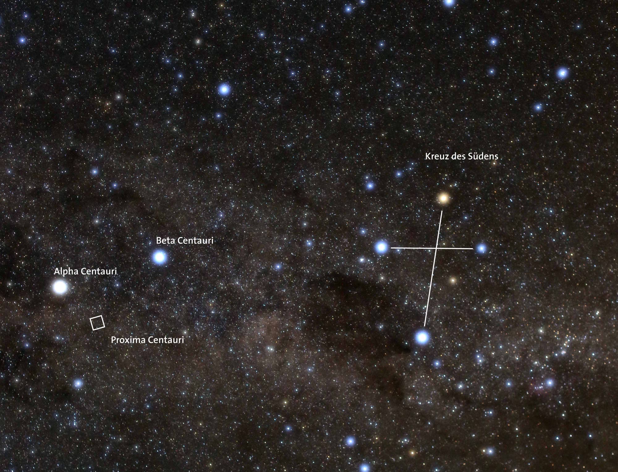 Proxima Centauri im südlichen Sternbild Zentaur (Übersichtsbild)