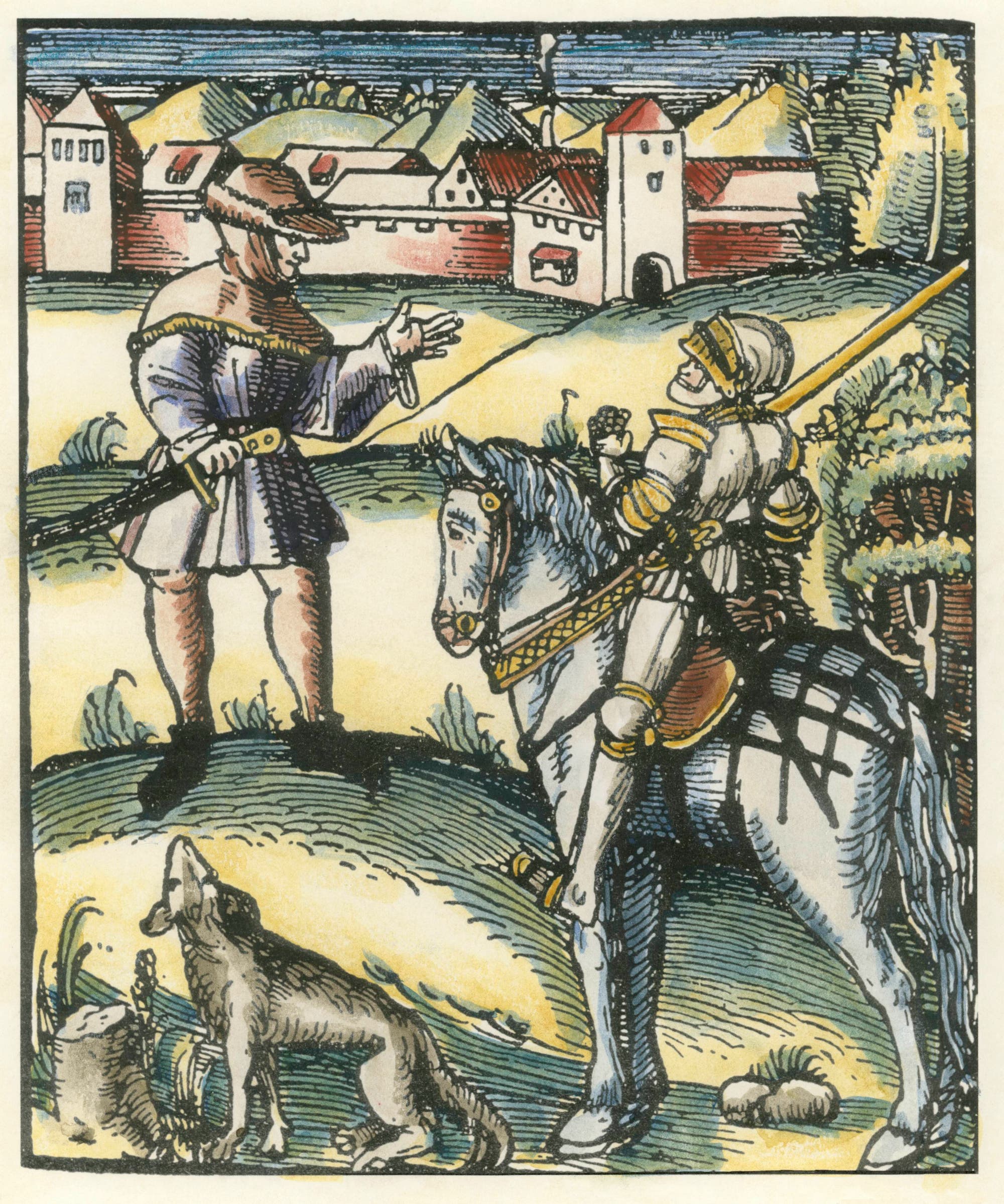 Begegnung von Bauer und Ritter, Holzschnitt um 1521