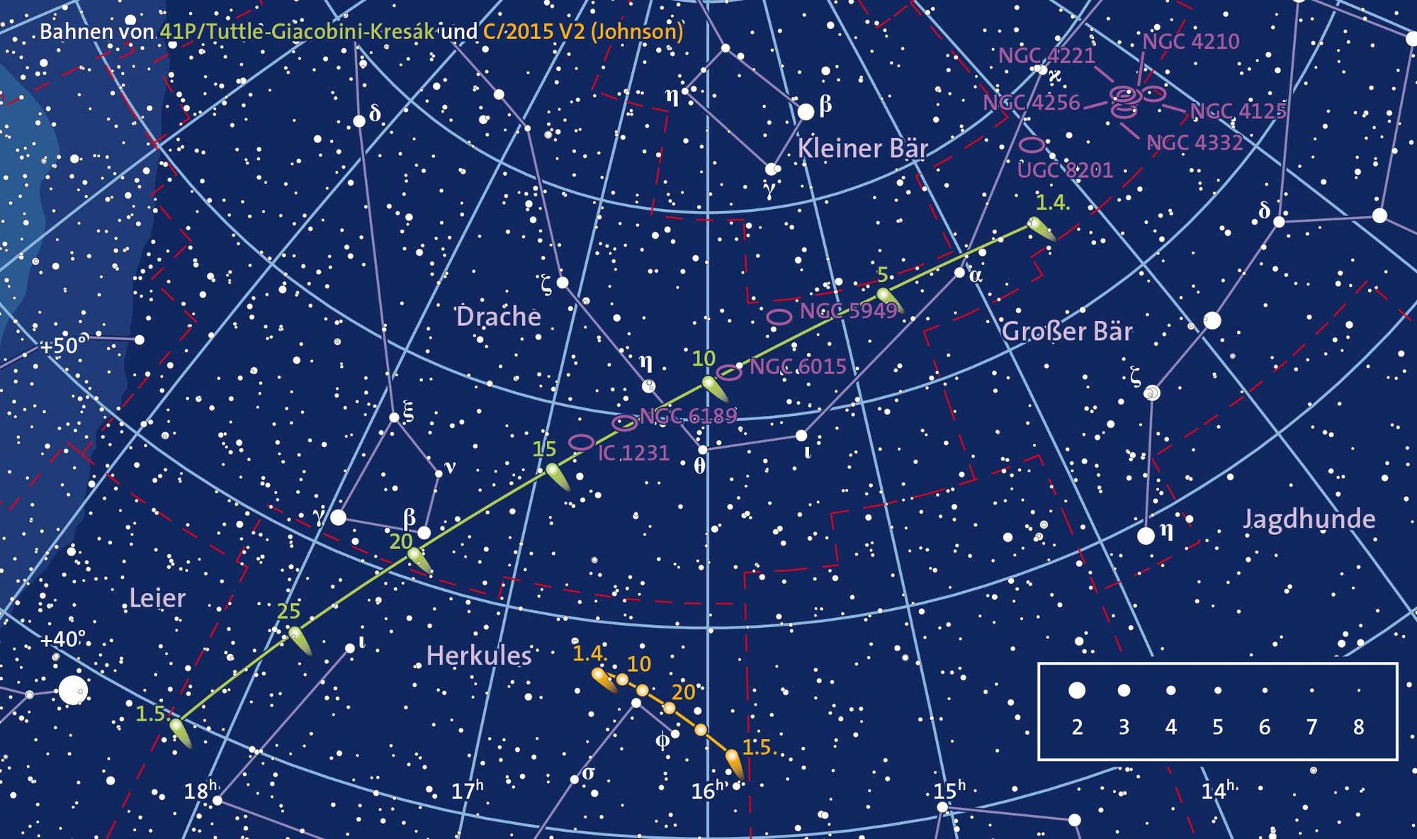 Aufsuchkarte des Kometen 41P/Tuttle-Giocobini-Kresák für April 2017 mit neuen Bahnelementen