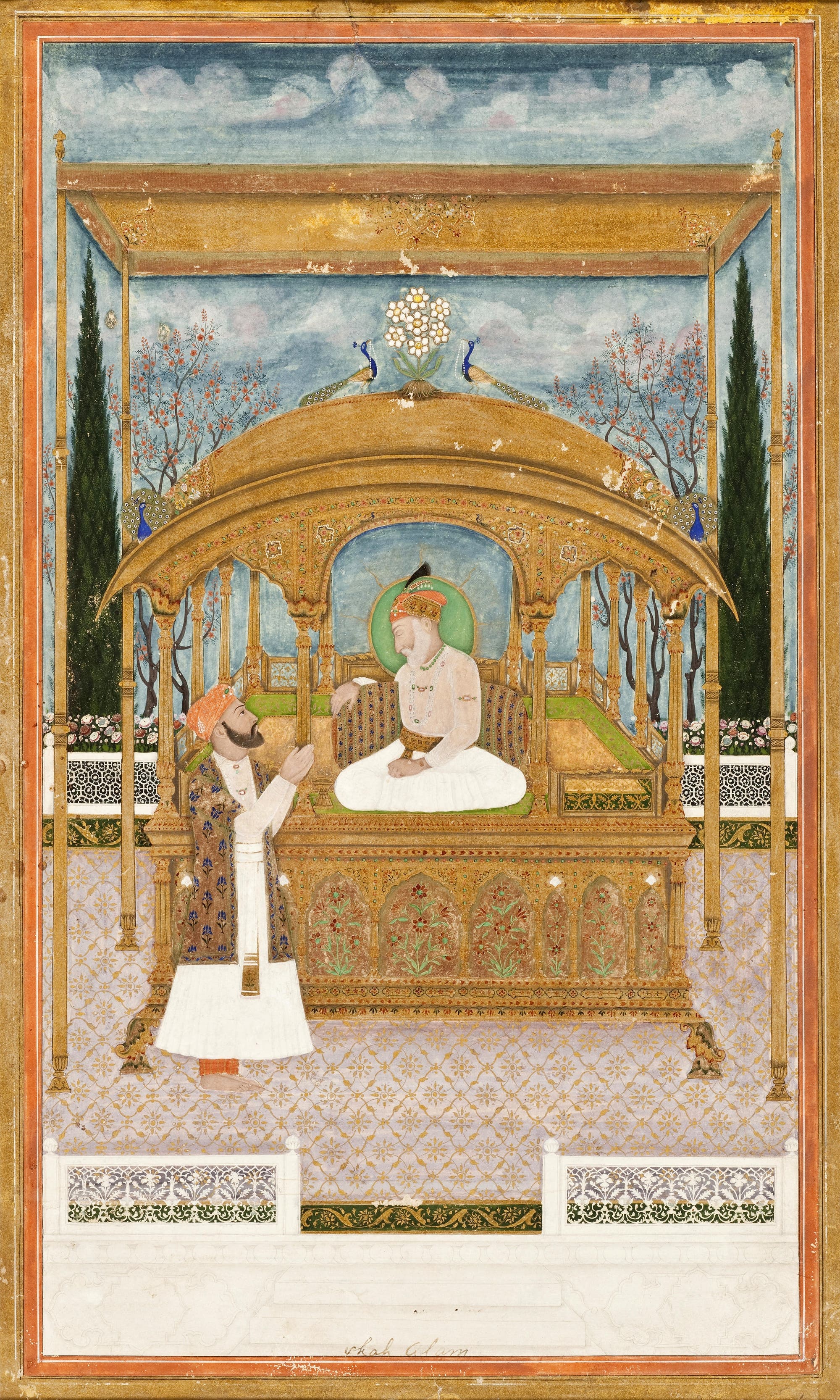 Indische Malerei von Shah Alam II. auf dem Pfauenthron, um 1801.