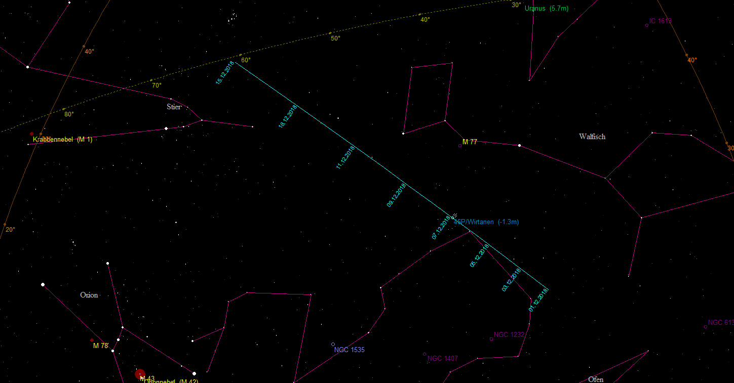 Aufsuchkarte für Komet 46P/Wirtanen