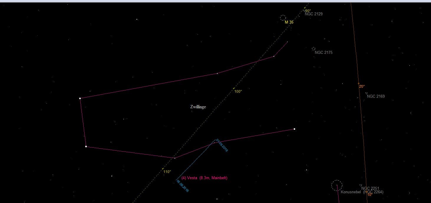 Aufsuchkarte für Asteroid (4) Vesta