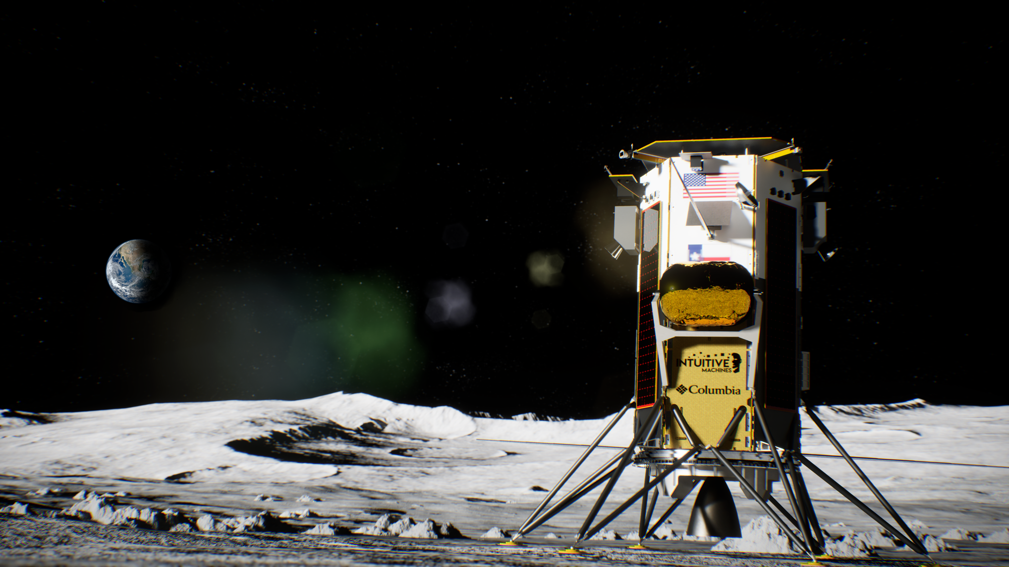 Computergrafik der Raumsonde IM-1 auf dem Mond.