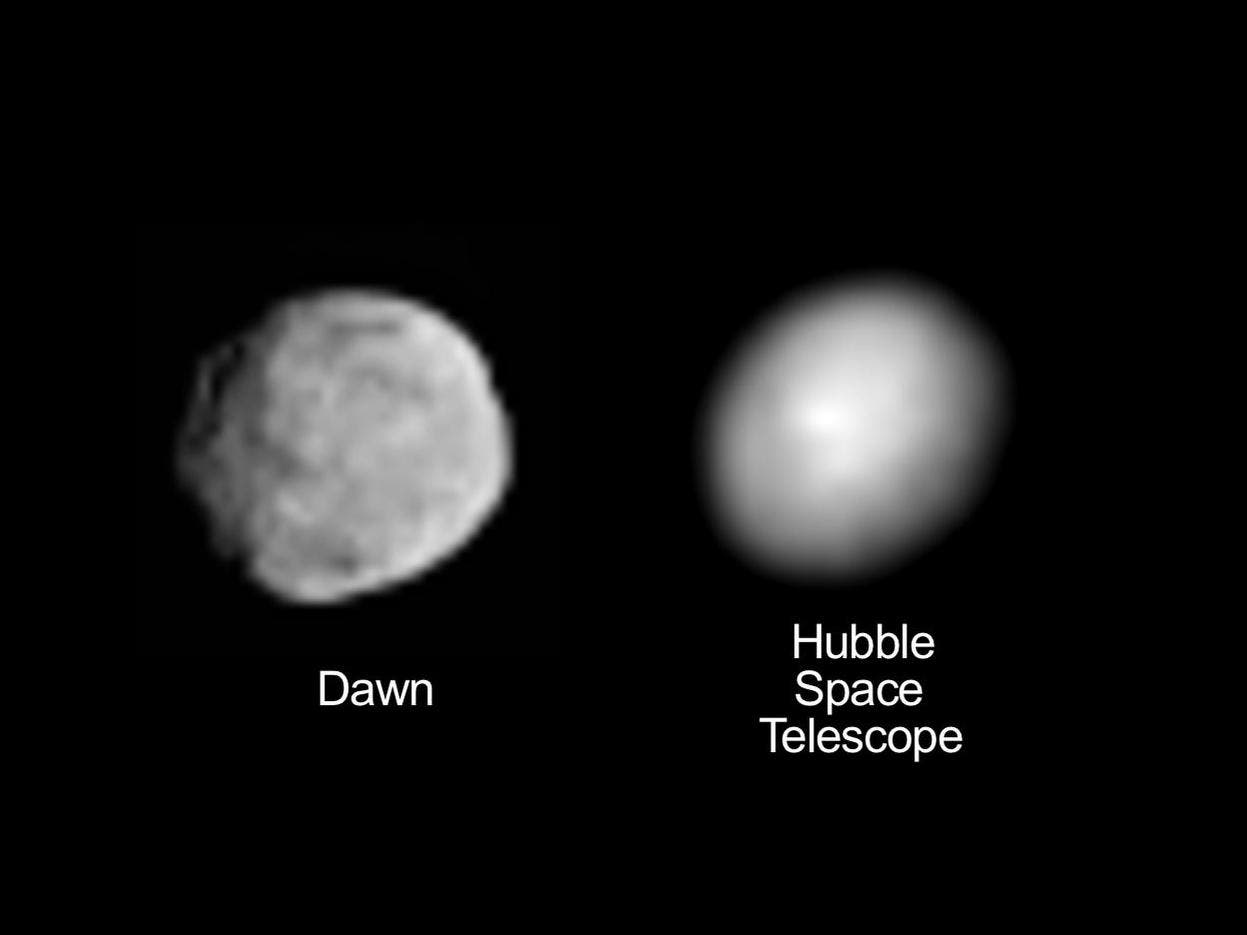 Vesta im Blick von Dawn und Hubble
