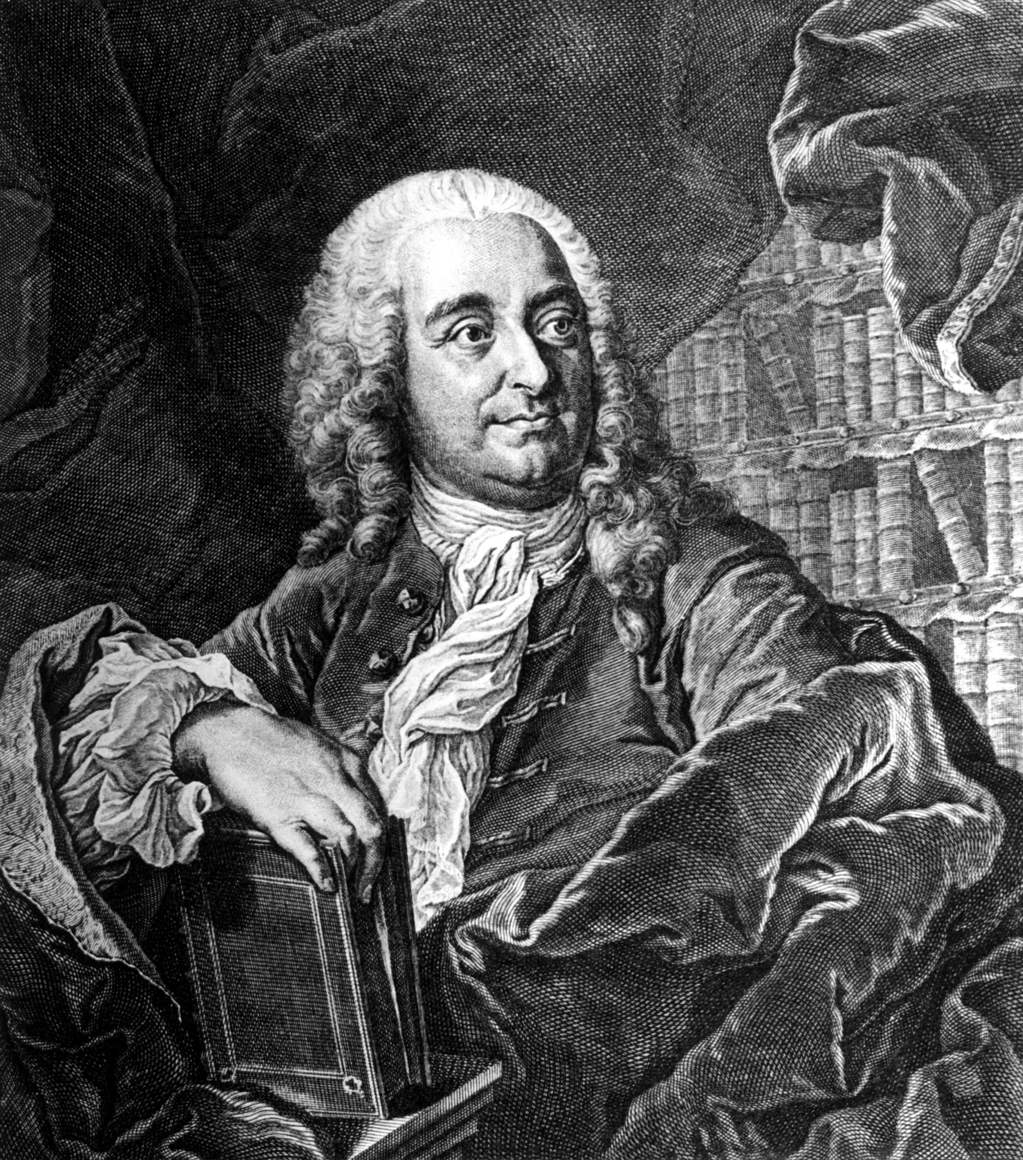 Ein detailliertes Schwarz-Weiß-Porträt eines Mannes in historischer Kleidung. Der Mann stützt sich auf ein Buch, in dessen Seiten er seine Finger vergraben hat, und blickt mit klarem Blick nach rechts. Die Szene vermittelt eine Atmosphäre von Gelehrsamkeit und Nachdenklichkeit. Im Hintergrund sind zahlreiche Bücher zu sehen, die auf das Thema Wissen und Bildung hinweisen.