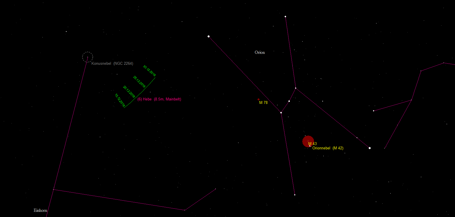 Aufsuchkarte für den Asteroiden (6) Hebe