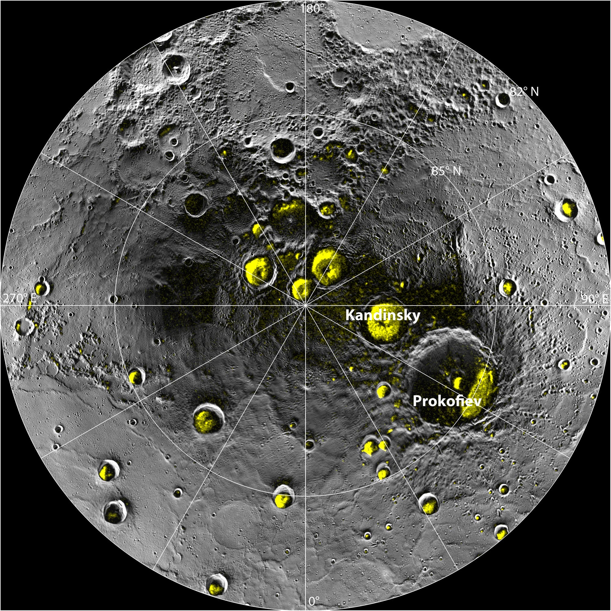 Bildmosaik aus Messenger-Bildern der Nordpolregion des Merkur