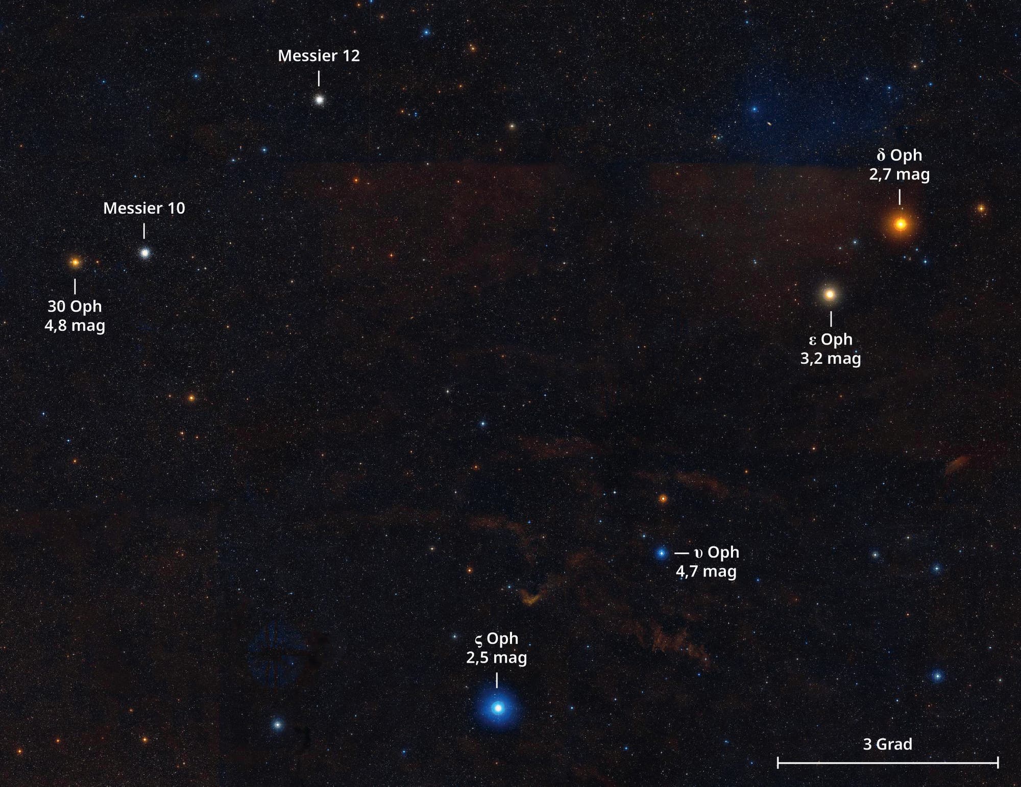 Die Kugelsternhaufen Messier 10 und Messier befinden sich im Sternbild Schlangenträger.