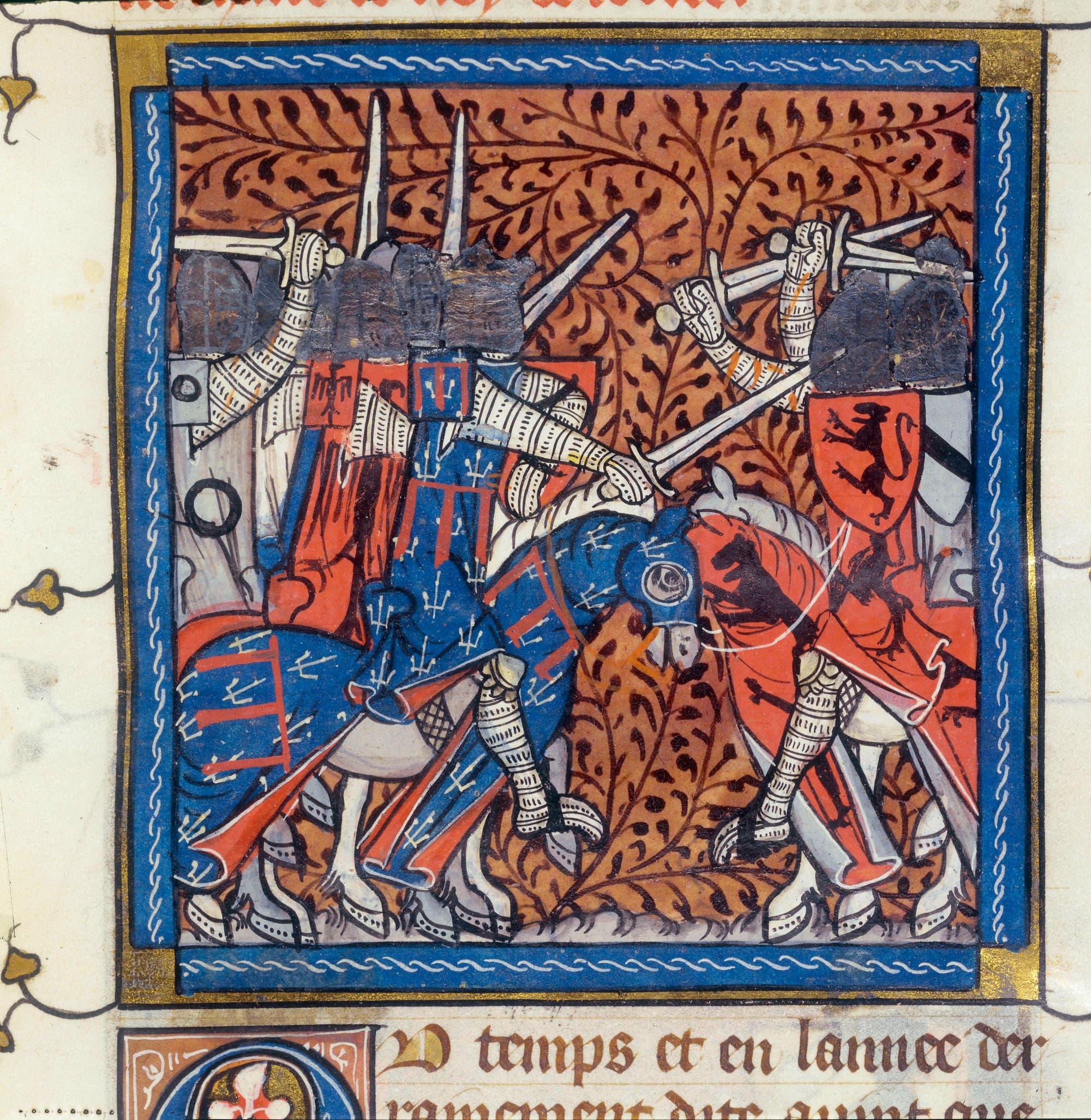 Buchmalerei Konradin von Hohenstaufen und Charles d'Anjou kämpfen