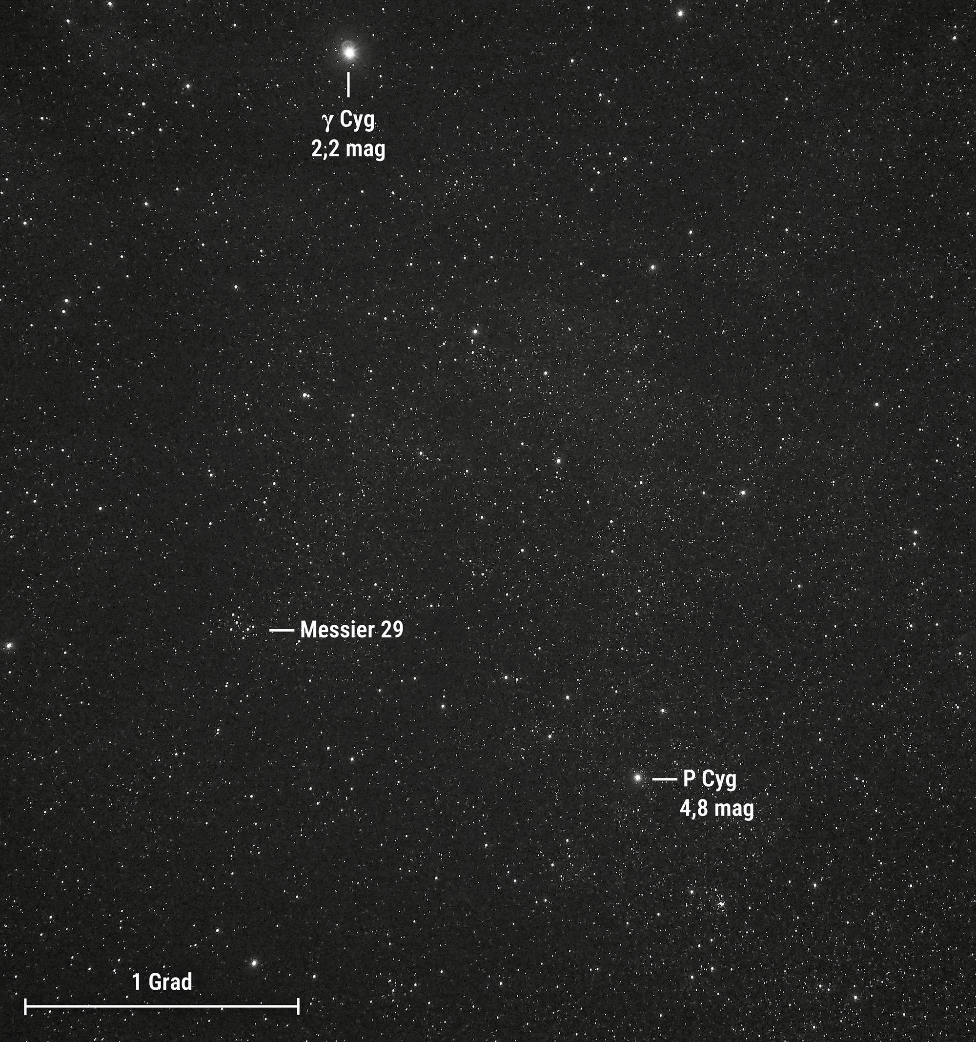 Der Sternhaufen Messier 29 und der Riesenstern P Cygni