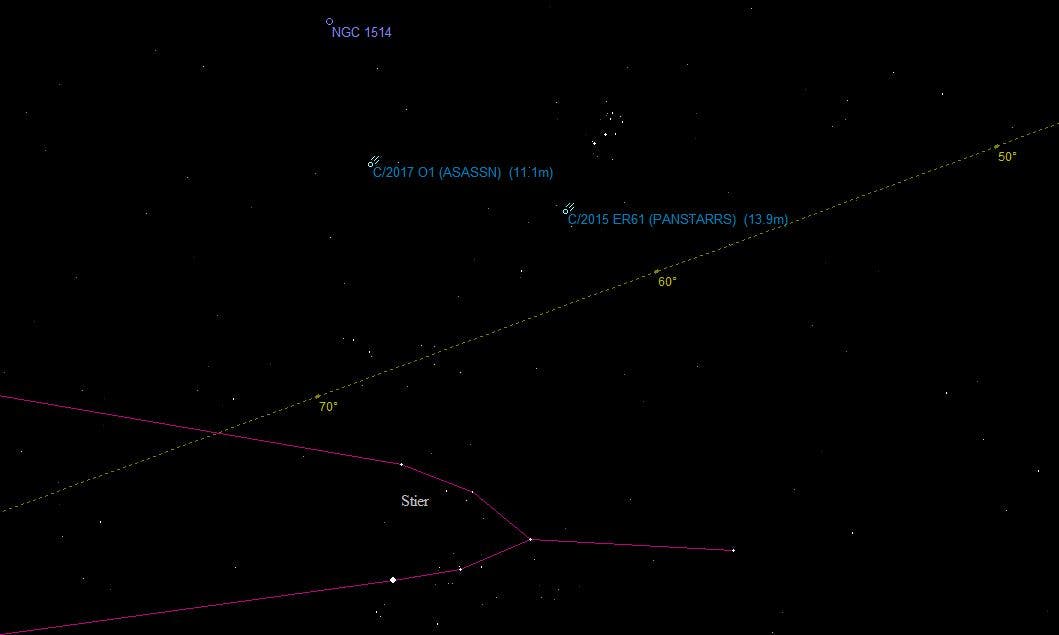 Aufsuchkarte für die Kometen C/2015 ER61 PanSTARRS und C/2017 O1 ASASSN