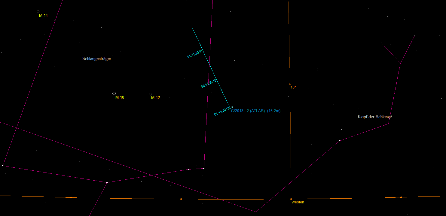 Aufsuchkarte für den Kometen C/2018 L2 ATLAS